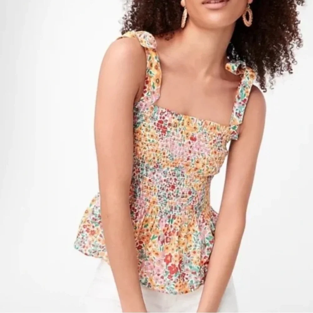 J Crew Reimagined Smocked Top Size Medium‎ camisole floral blouse tie
